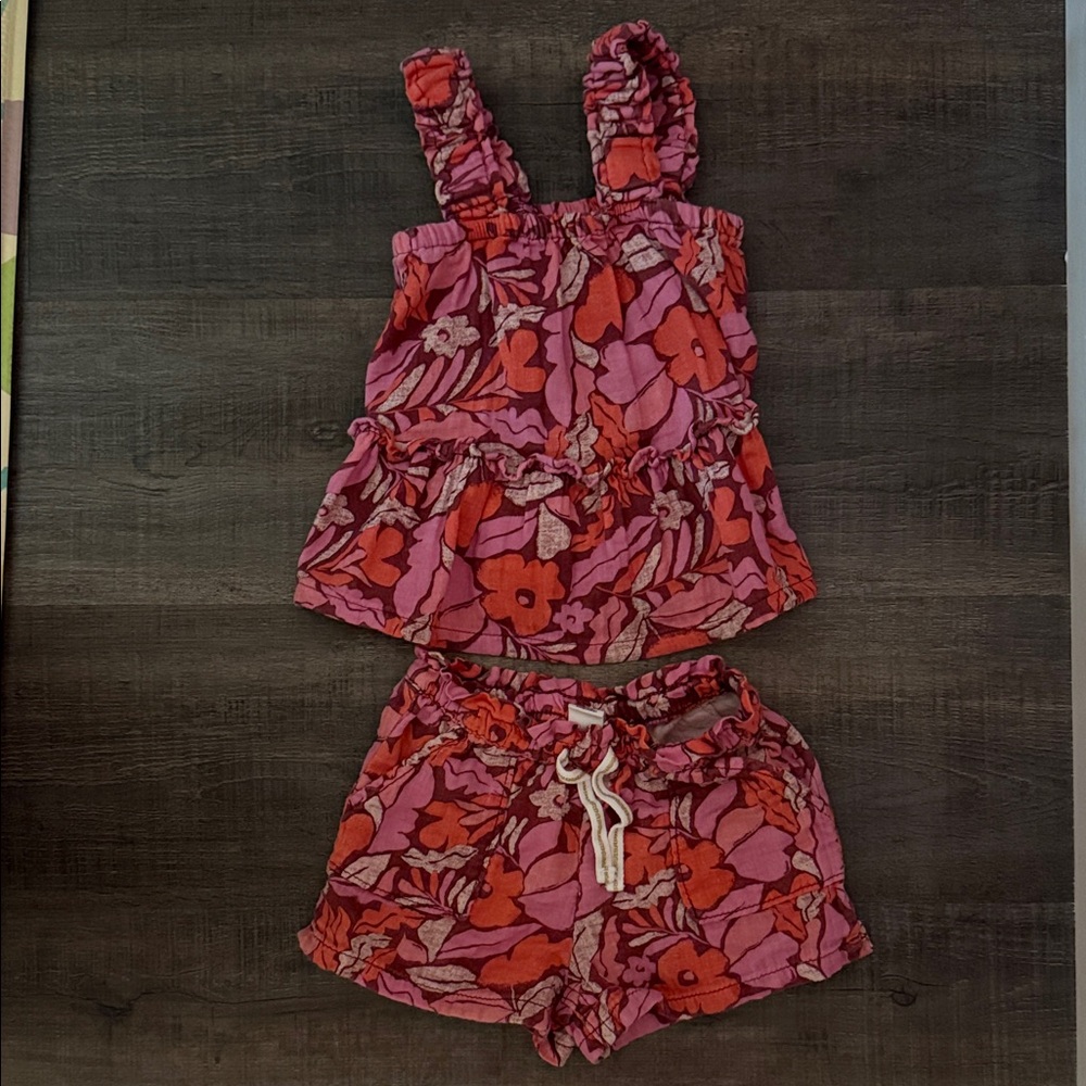 Baby Gap 2T Floral Pink and Red Tank Top and Shorts Set
